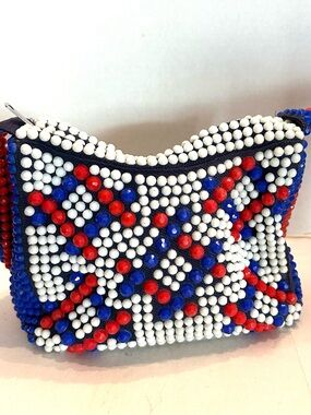 Vintage Candy Dot Beaded Shoulder Bag in White, Blue & Red